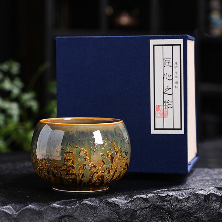 Buddha Stones Tazza da tè in ceramica marrone colorata Tazza da tè Kung Fu Ciotola