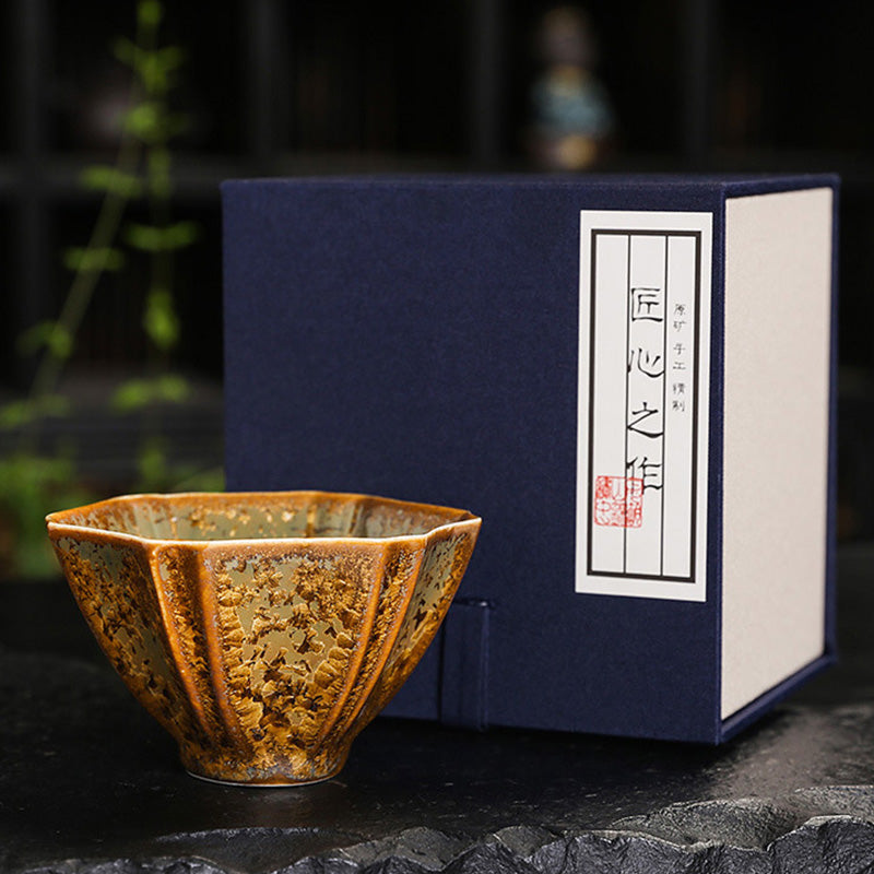 Buddha Stones Tazza da tè in ceramica marrone colorata Tazza da tè Kung Fu Ciotola