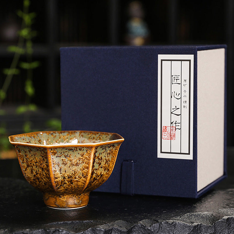 Buddha Stones Tazza da tè in ceramica marrone colorata Tazza da tè Kung Fu Ciotola