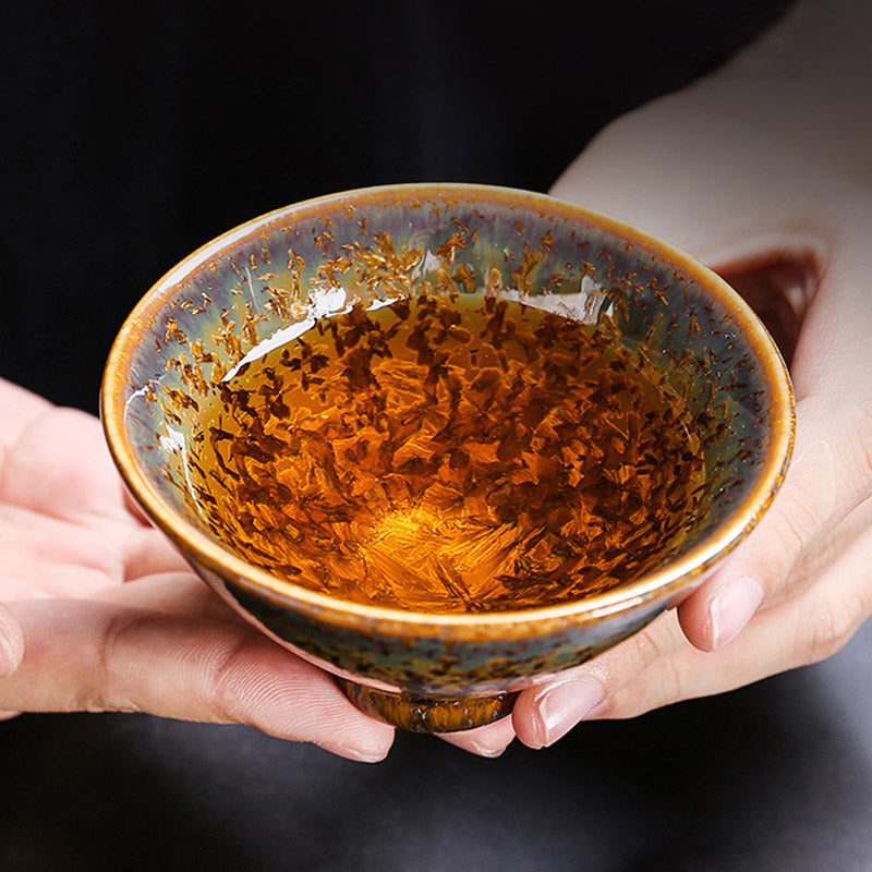 Buddha Stones Tazza da tè in ceramica marrone colorata Tazza da tè Kung Fu Ciotola