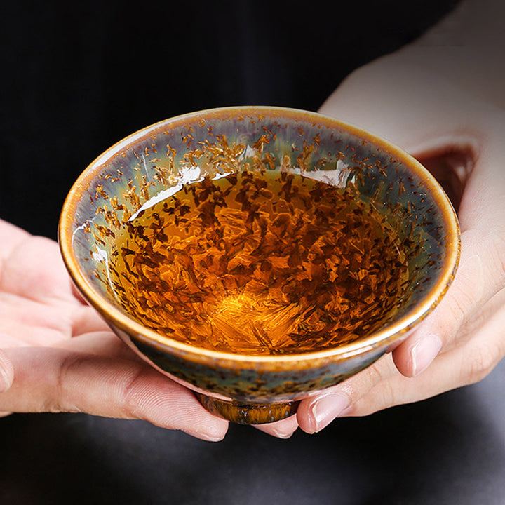 Buddha Stones Tazza da tè in ceramica marrone colorata Tazza da tè Kung Fu Ciotola