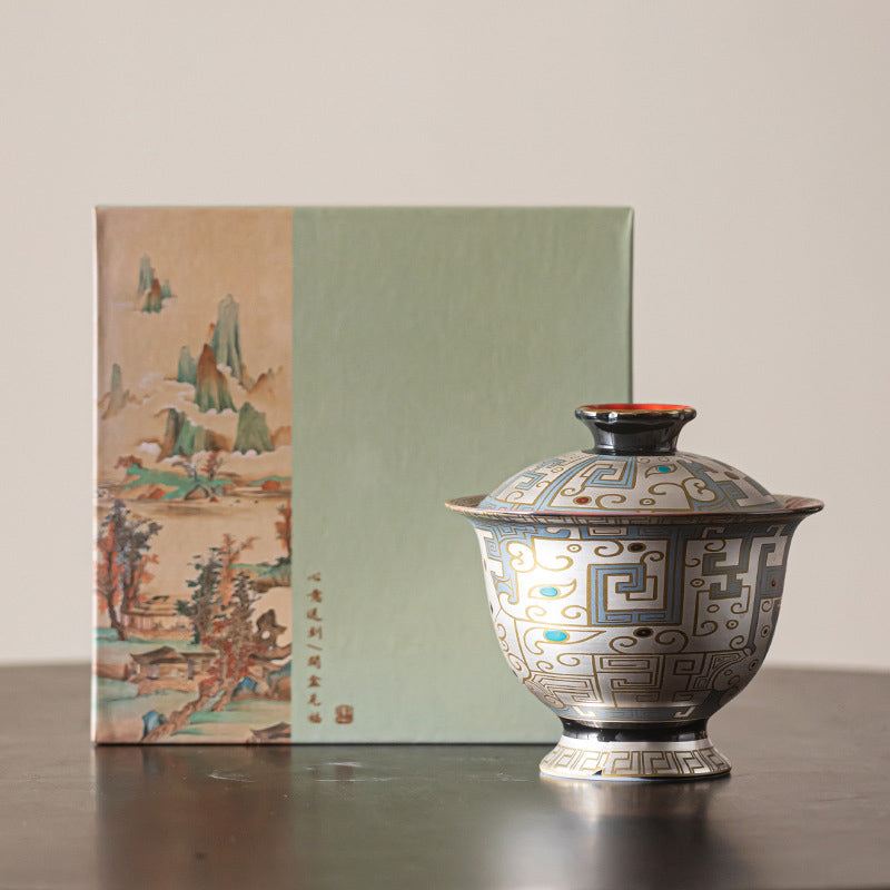 Buddha Stones Dunhuang Color Pattern Gaiwan Tazza da tè Kung Fu Tazza da tè con coperchio