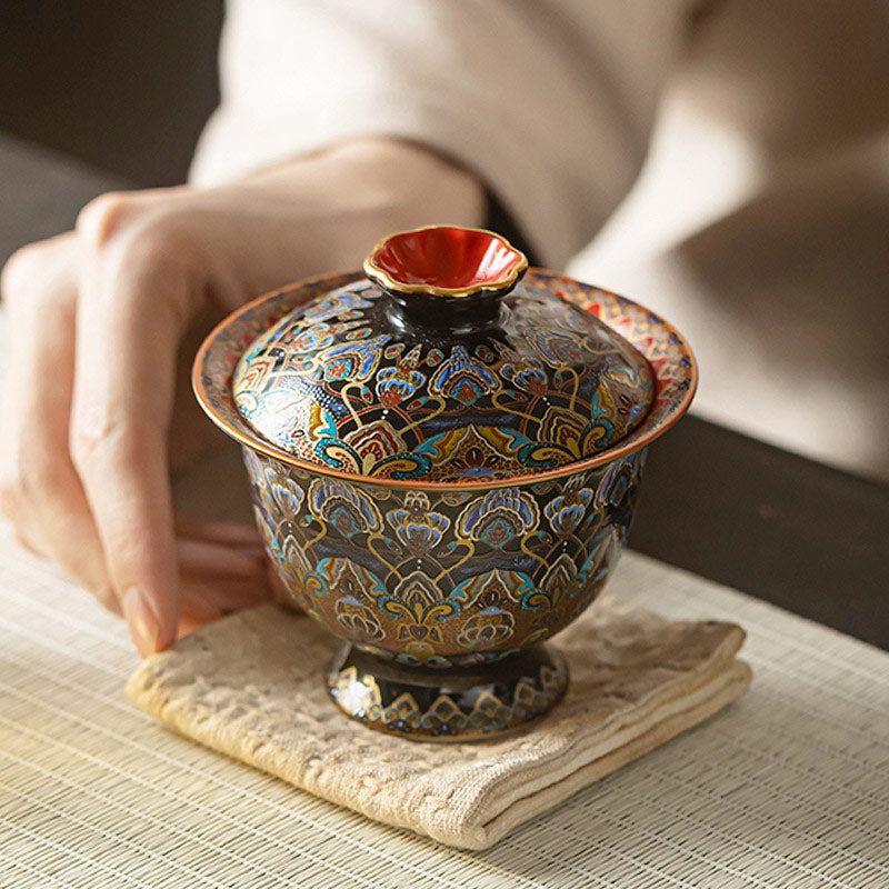 Buddha Stones Dunhuang Color Pattern Gaiwan Tazza da tè Kung Fu Tazza da tè con coperchio