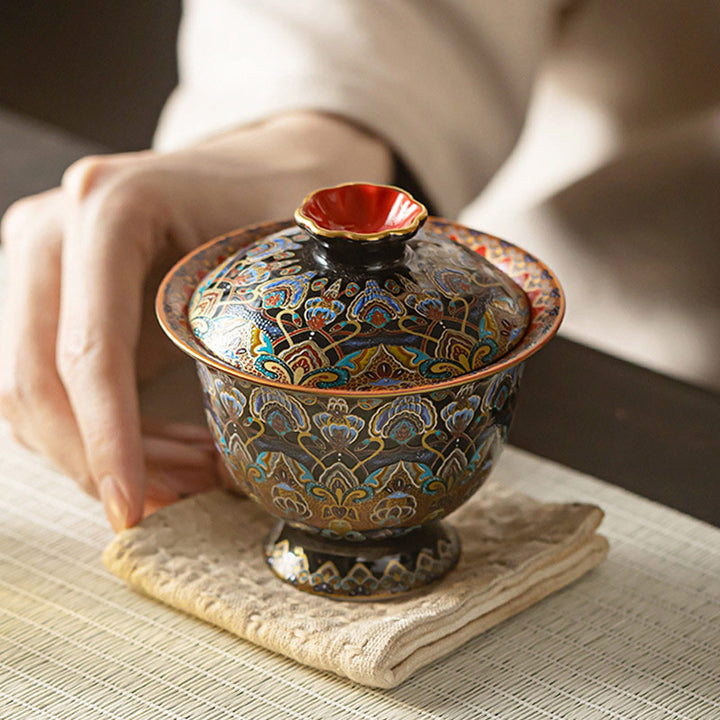 Buddha Stones Dunhuang Color Pattern Gaiwan Tazza da tè Kung Fu Tazza da tè con coperchio
