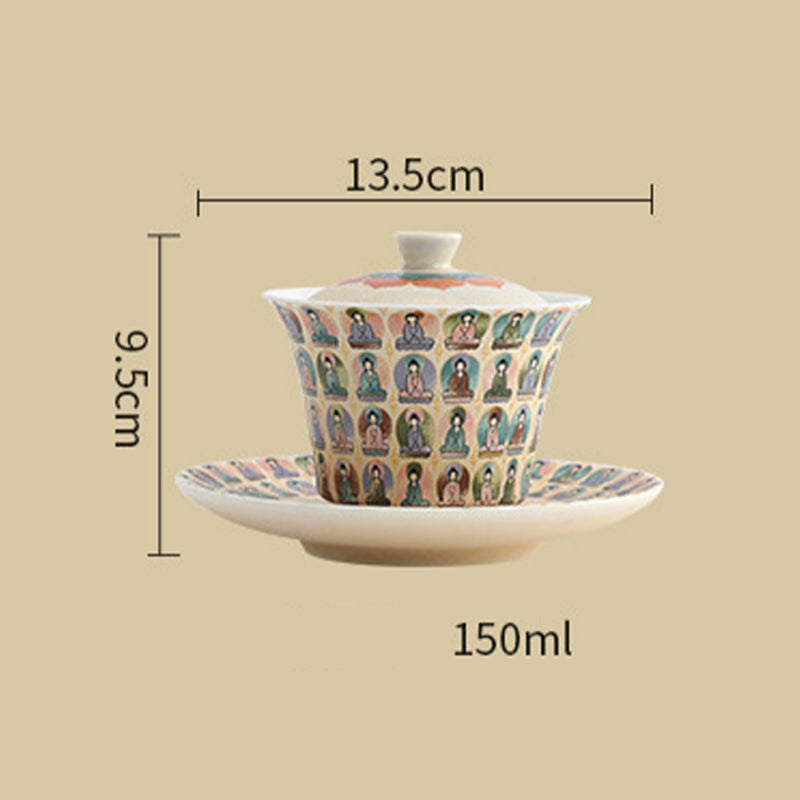 Buddha Stones Dunhuang Color Mille Buddha Apsaras volanti Modello Gaiwan Tazza da tè Kung Fu Tazza da tè con coperchio