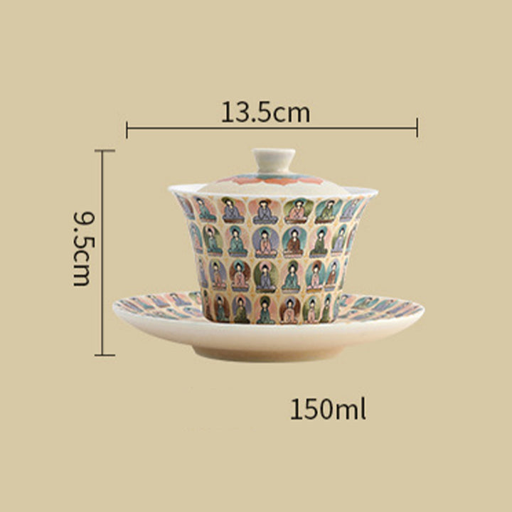 Buddha Stones Dunhuang Color Mille Buddha Apsaras volanti Modello Gaiwan Tazza da tè Kung Fu Tazza da tè con coperchio