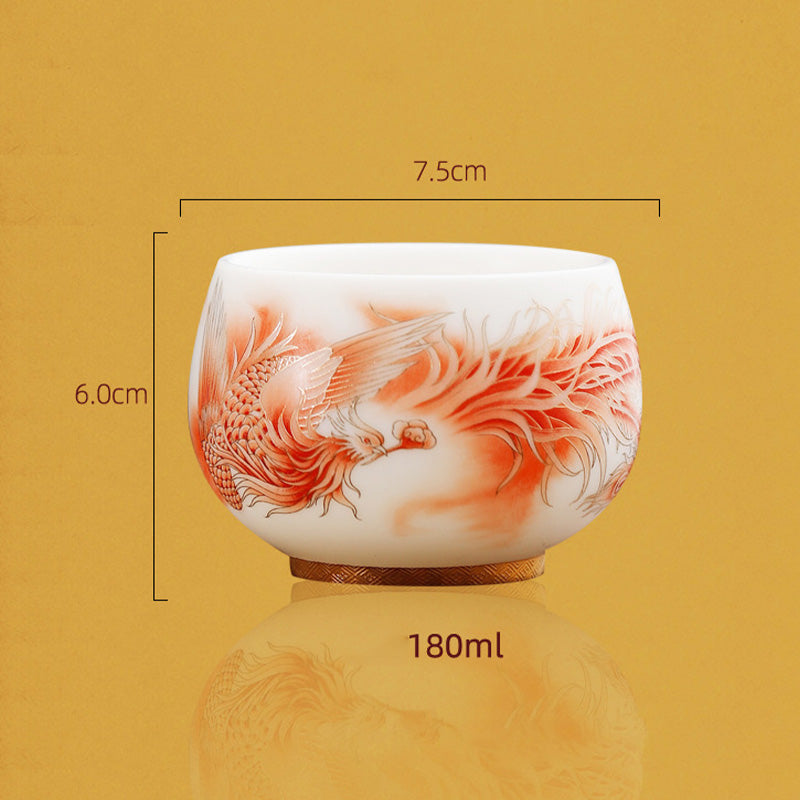 Buddha Stones Phoenix Tazza da tè in porcellana bianca in ceramica Tazza da tè Kung Fu