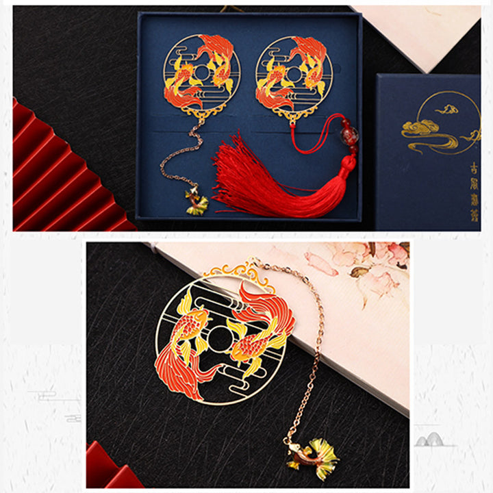 Buddha Stones Oro Koi Pesce Metallo Ottone Cavo Segnalibro