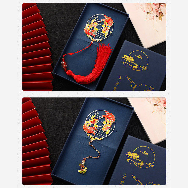 Buddha Stones Oro Koi Pesce Metallo Ottone Cavo Segnalibro