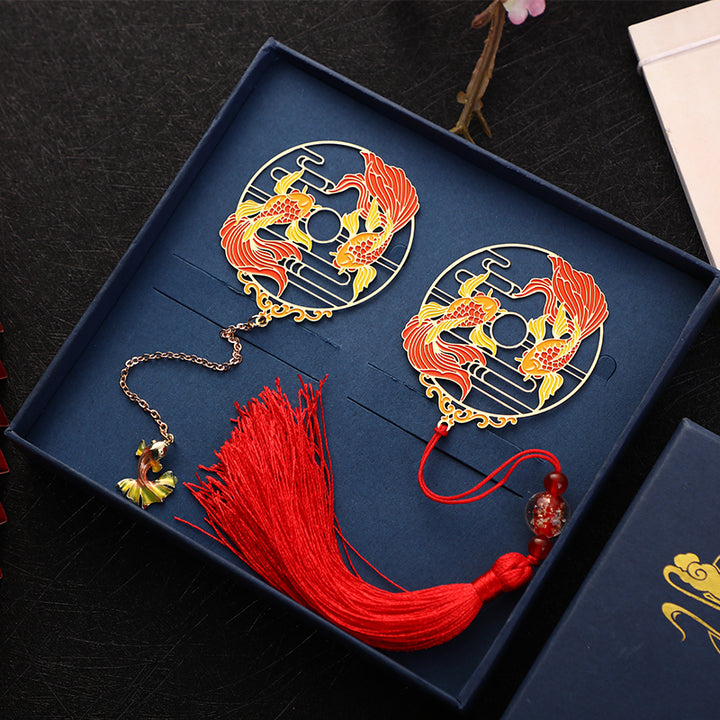 Buddha Stones Oro Koi Pesce Metallo Ottone Cavo Segnalibro