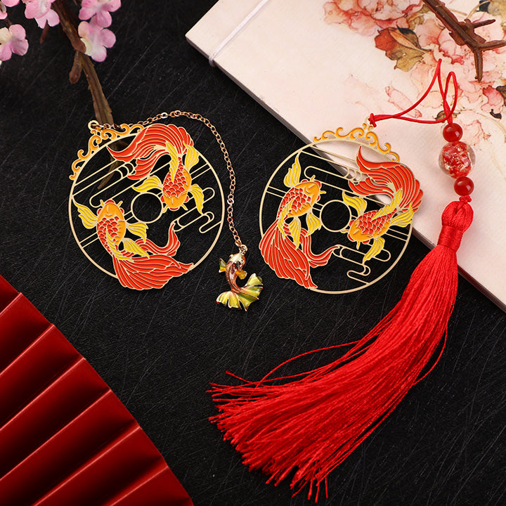 Buddha Stones Oro Koi Pesce Metallo Ottone Cavo Segnalibro