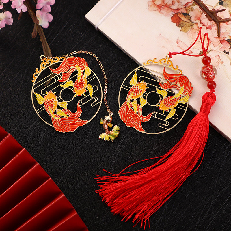 Buddha Stones Oro Koi Pesce Metallo Ottone Cavo Segnalibro