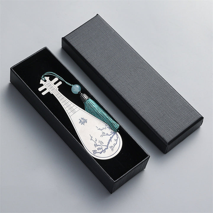 Buddha Stones Strumenti musicali classici Pipa Guzheng Guqin Ruan Segnalibri in metallo Nappa con scatola regalo