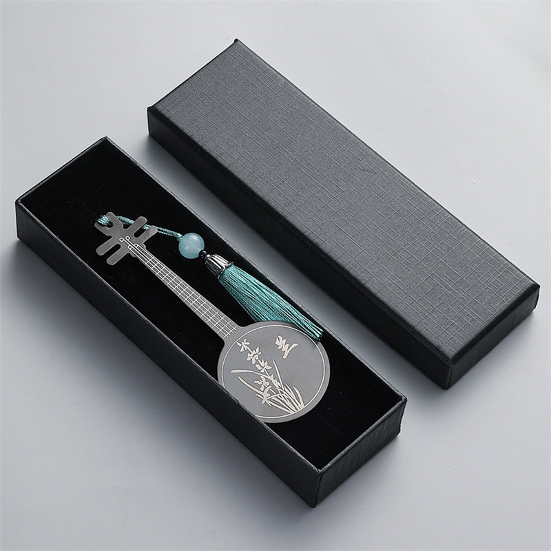Buddha Stones Strumenti musicali classici Pipa Guzheng Guqin Ruan Segnalibri in metallo Nappa con scatola regalo