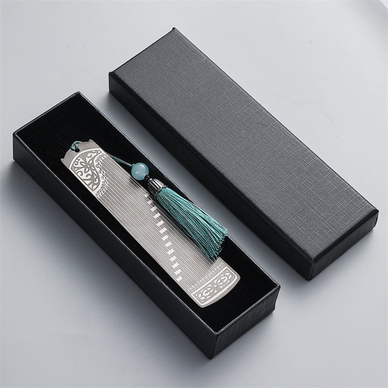 Buddha Stones Strumenti musicali classici Pipa Guzheng Guqin Ruan Segnalibri in metallo Nappa con scatola regalo