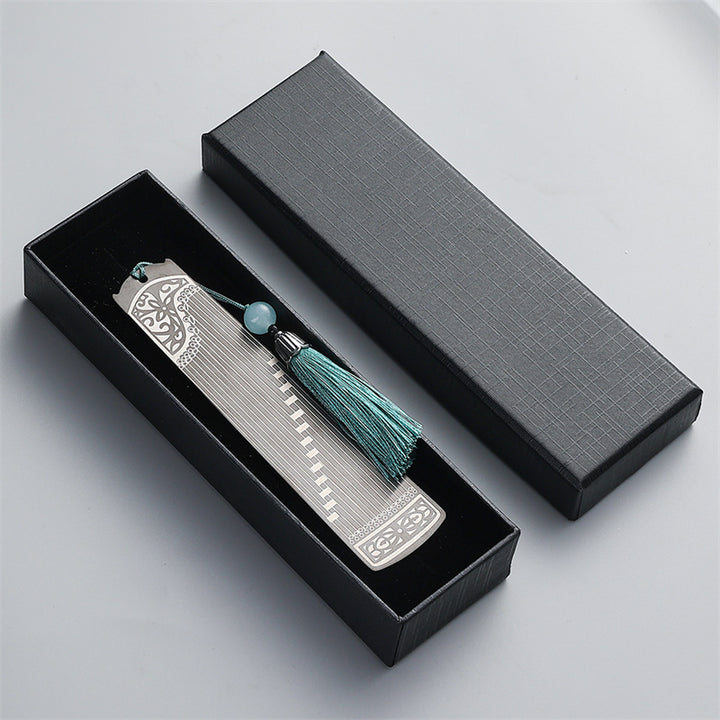 Buddha Stones Strumenti musicali classici Pipa Guzheng Guqin Ruan Segnalibri in metallo Nappa con scatola regalo