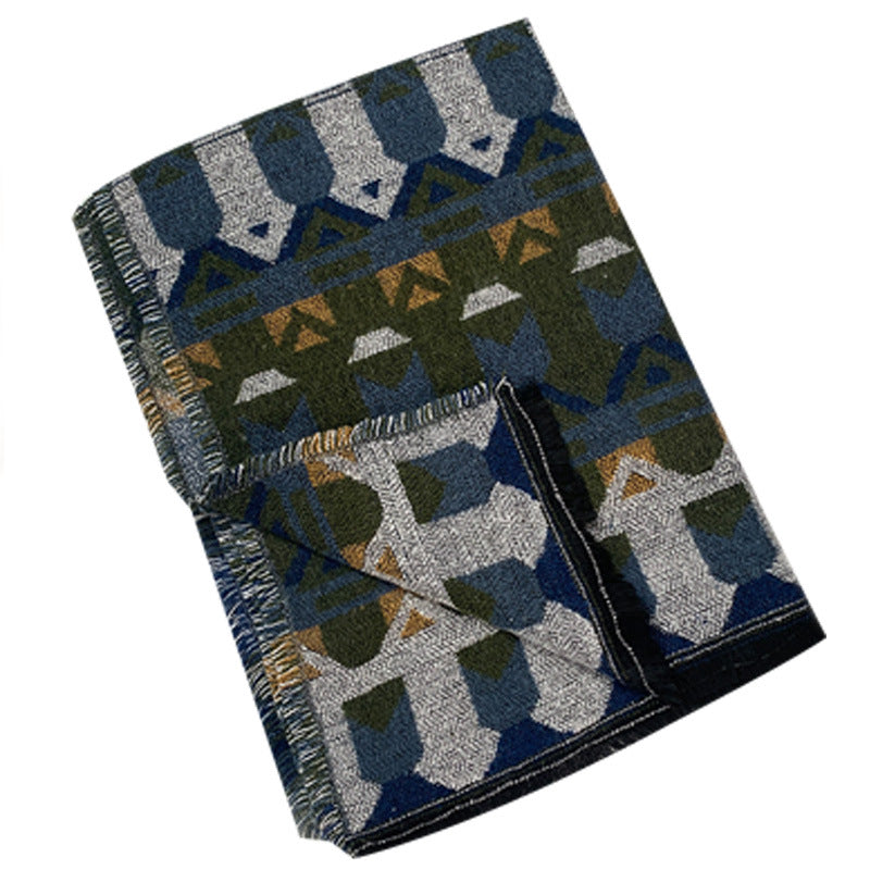 Buddha Stones tibetano con motivo geometrico classico, scialle invernale da viaggio accogliente