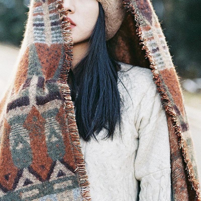 Buddha Stones tibetano con motivo geometrico classico, scialle invernale da viaggio accogliente