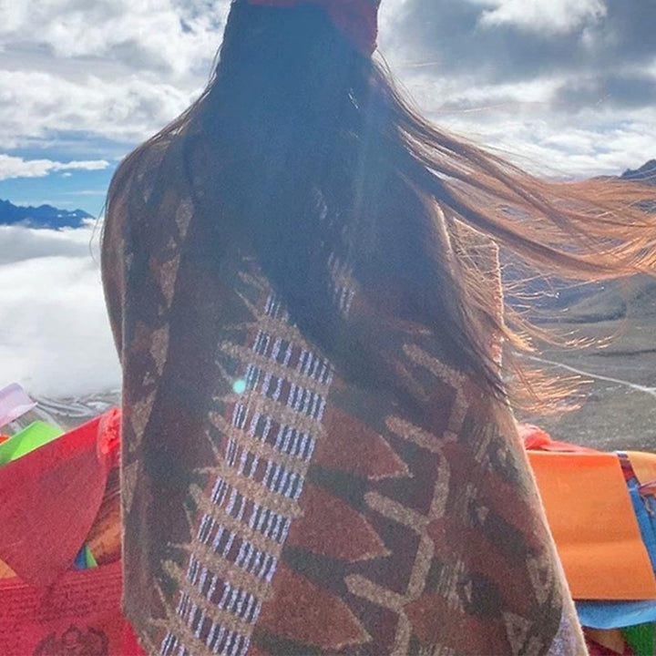 Buddha Stones tibetano con motivo geometrico classico, scialle invernale da viaggio accogliente