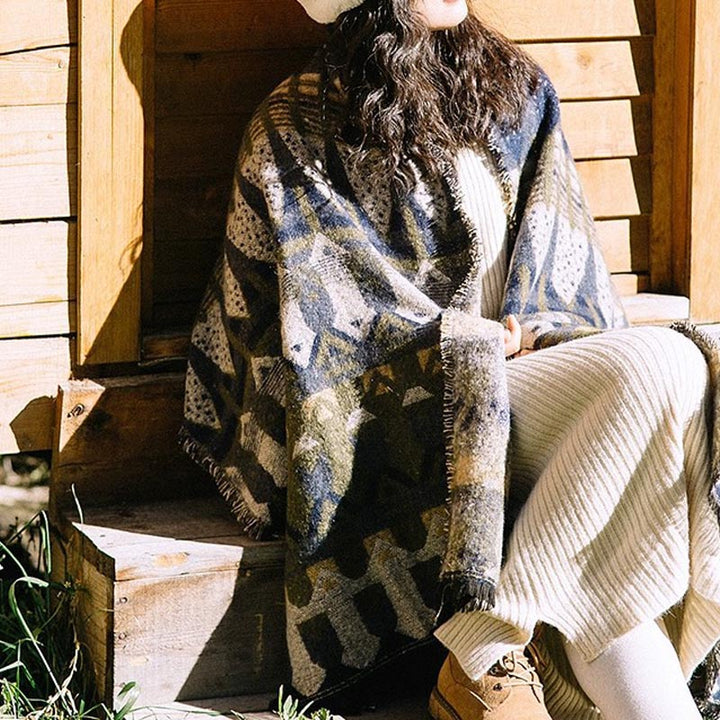 Buddha Stones tibetano con motivo geometrico classico, scialle invernale da viaggio accogliente