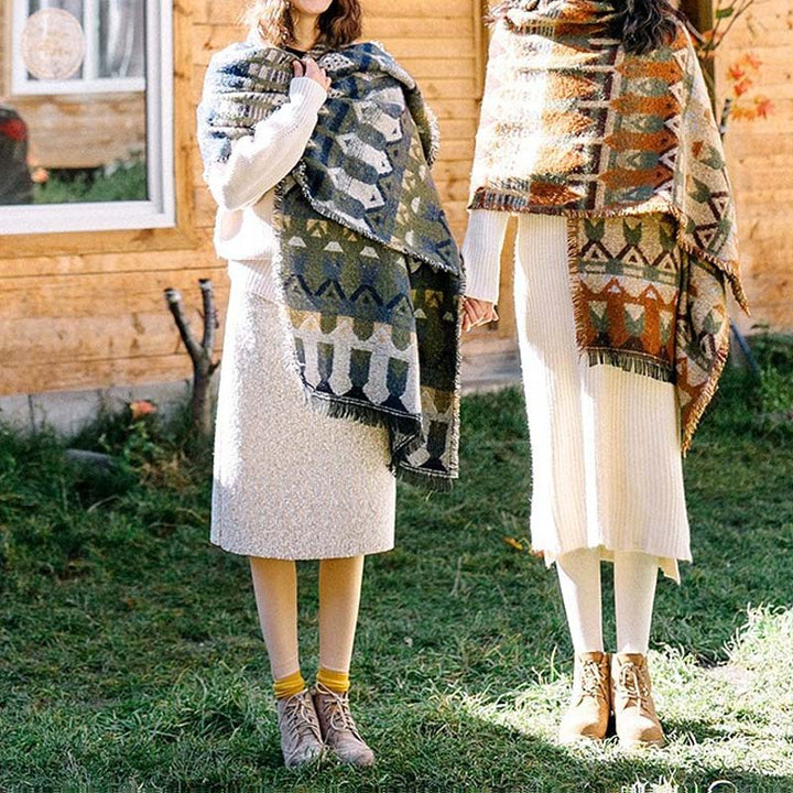 Buddha Stones tibetano con motivo geometrico classico, scialle invernale da viaggio accogliente