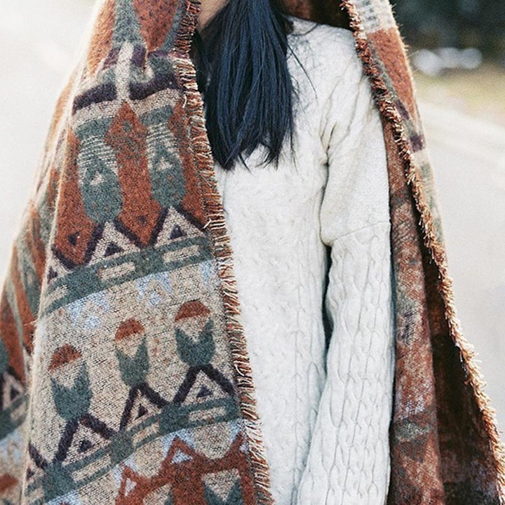 Buddha Stones tibetano con motivo geometrico classico, scialle invernale da viaggio accogliente