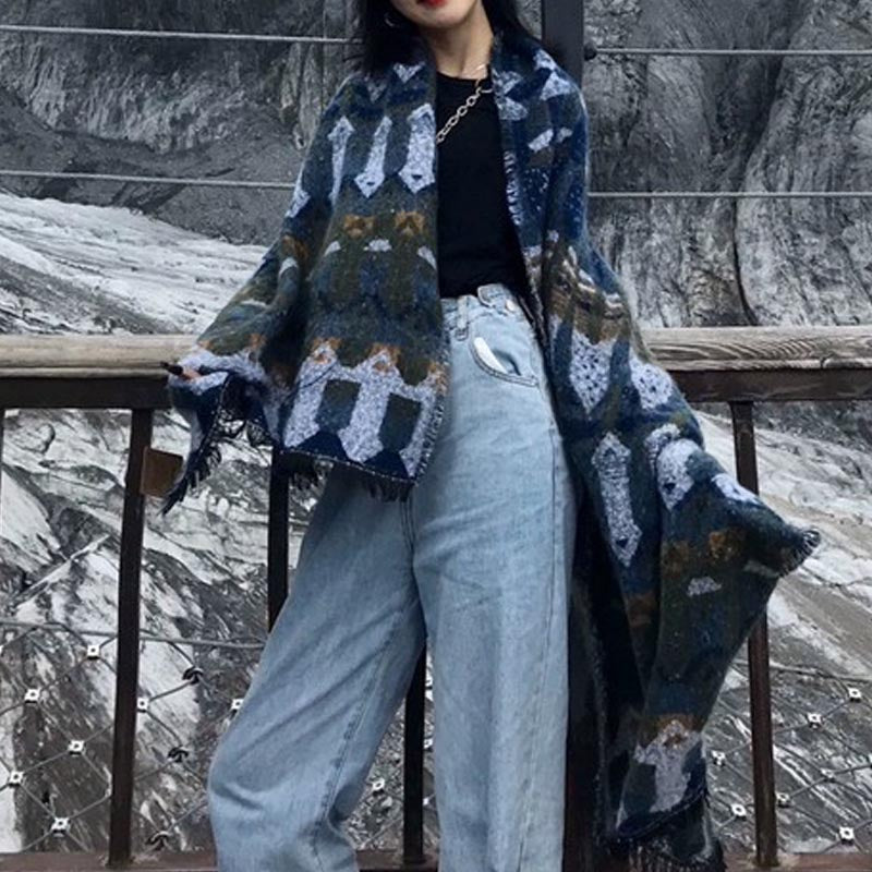 Buddha Stones tibetano con motivo geometrico classico, scialle invernale da viaggio accogliente