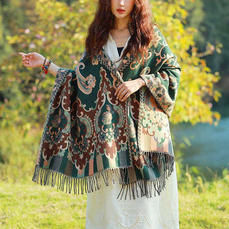 Buddha Stones Scialle con nappe con fiori tibetani, foglie e rami, sciarpa da viaggio avvolgente