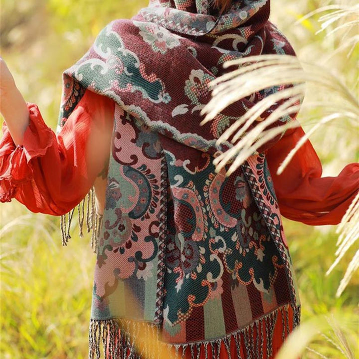 Buddha Stones Scialle con nappe con fiori tibetani, foglie e rami, sciarpa da viaggio avvolgente