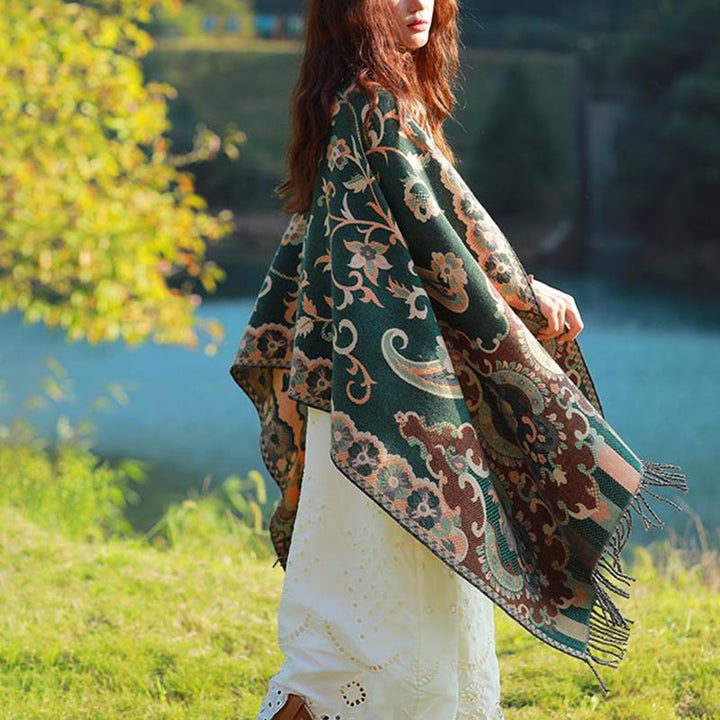 Buddha Stones Scialle con nappe con fiori tibetani, foglie e rami, sciarpa da viaggio avvolgente