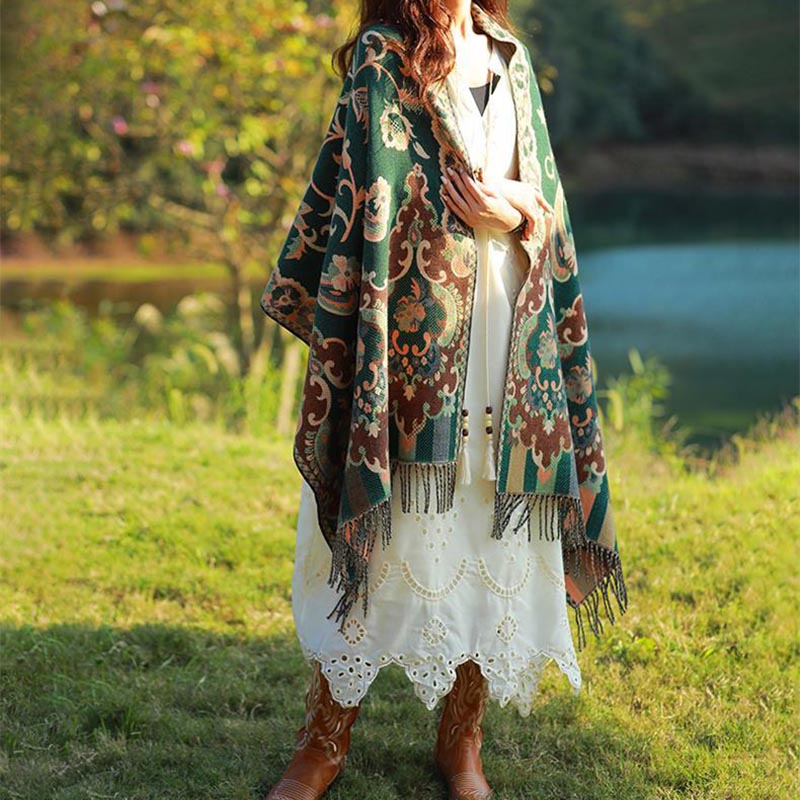 Buddha Stones Scialle con nappe con fiori tibetani, foglie e rami, sciarpa da viaggio avvolgente