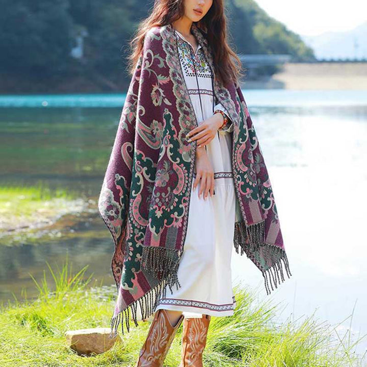 Buddha Stones Scialle con nappe con fiori tibetani, foglie e rami, sciarpa da viaggio avvolgente