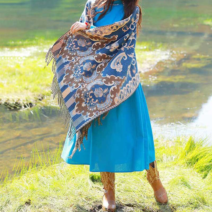 Buddha Stones Scialle con nappe con fiori tibetani, foglie e rami, sciarpa da viaggio avvolgente