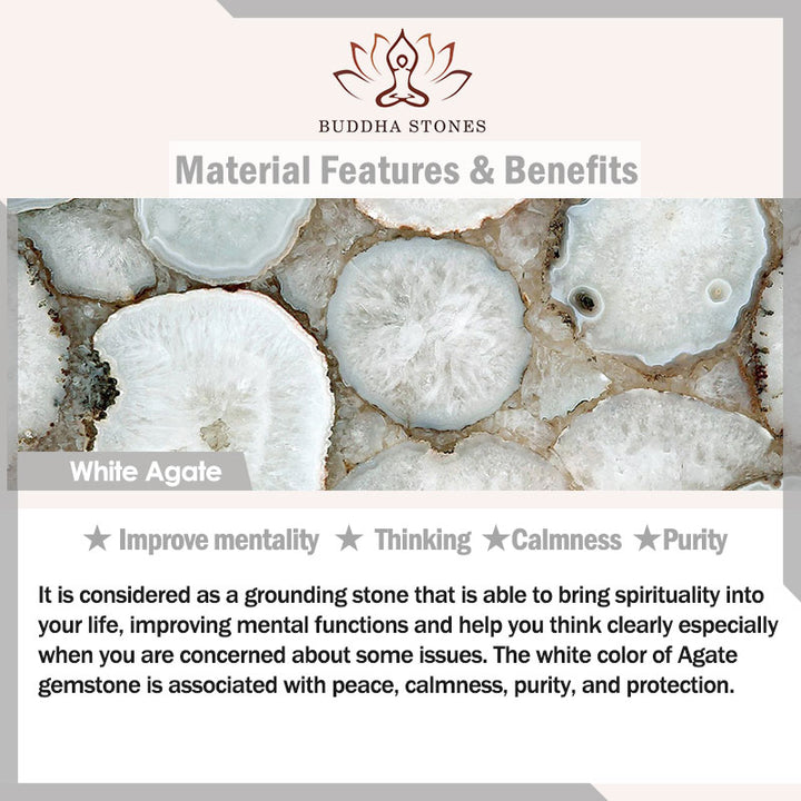 Braccialetto di positività con perline di bambù, agata bianca naturale e giadeite Buddha Stones