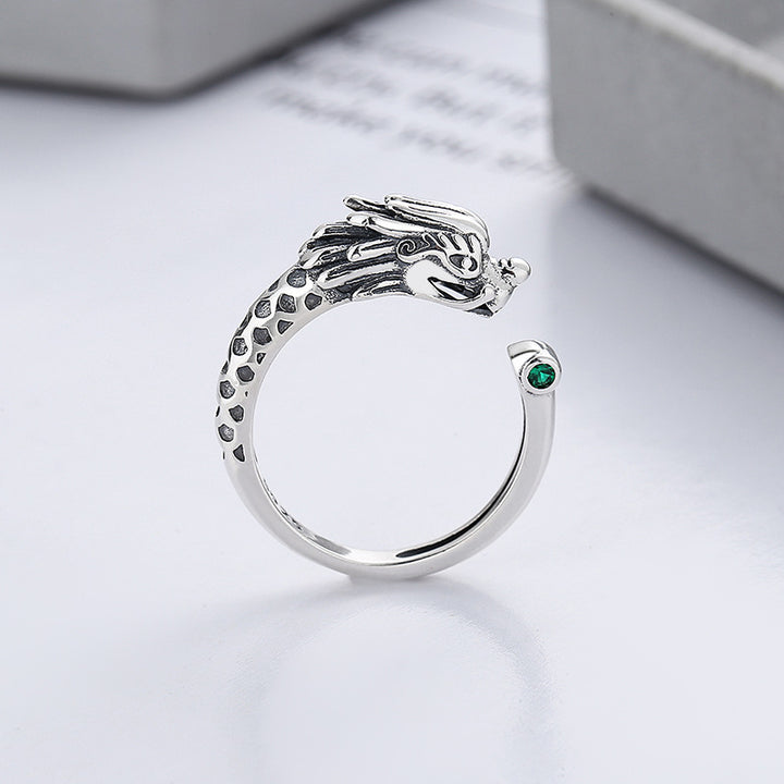Anello regolabile in metallo con protezione della fortuna dell'anno del drago in argento sterling 925 Buddha Stones - Drago d'argento (regolabile) - image 0