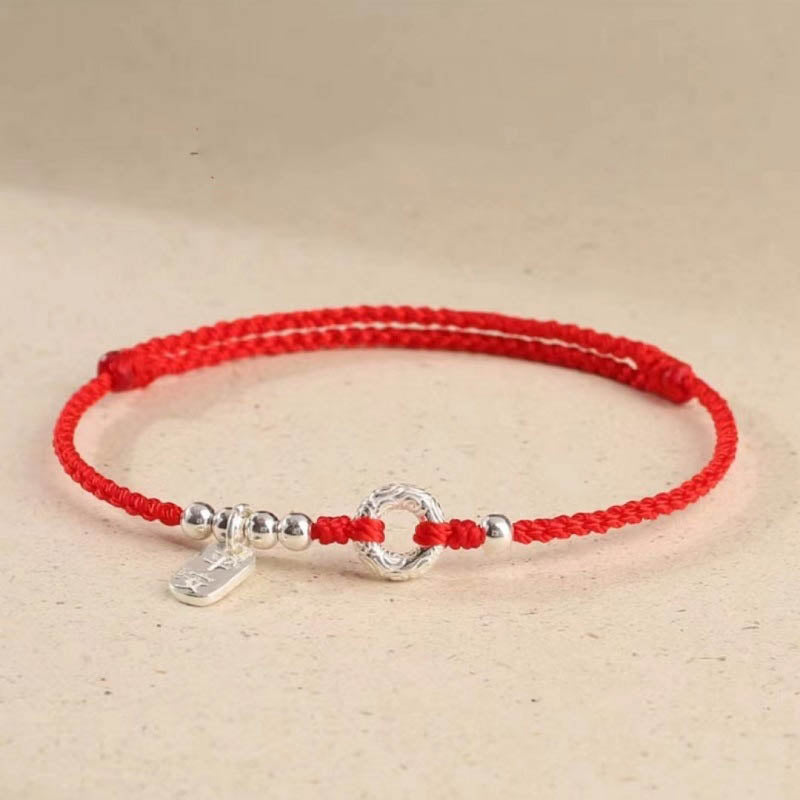 Buddha Stones 925 Sterling Silver Nuvole di Buon Auspicio Pace Fibbia Sano E Sano Bracciale Cavigliera - Rosso - Cavigliera (circonferenza 16-26 cm) - image 5