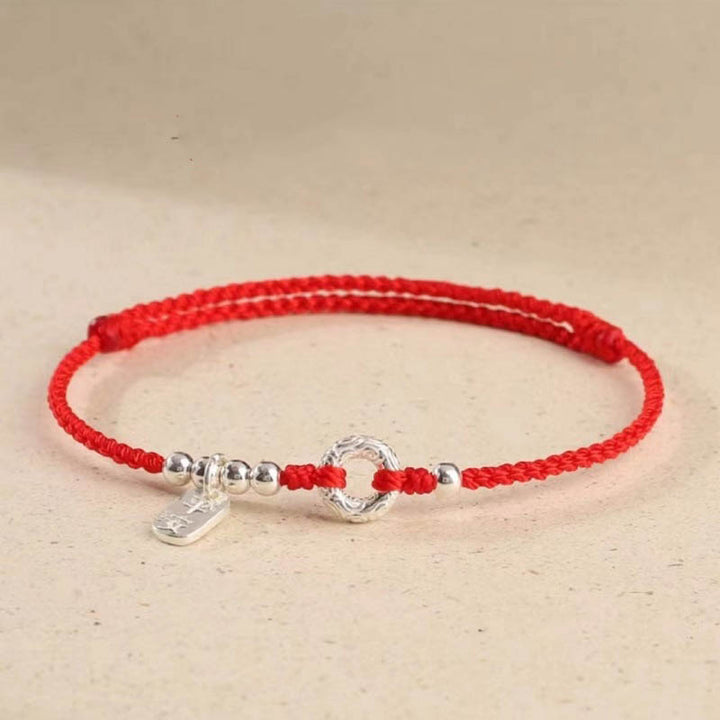 Buddha Stones 925 Sterling Silver Nuvole di Buon Auspicio Pace Fibbia Sano E Sano Bracciale Cavigliera - Rosso - Cavigliera (circonferenza 16-26 cm) - image 5