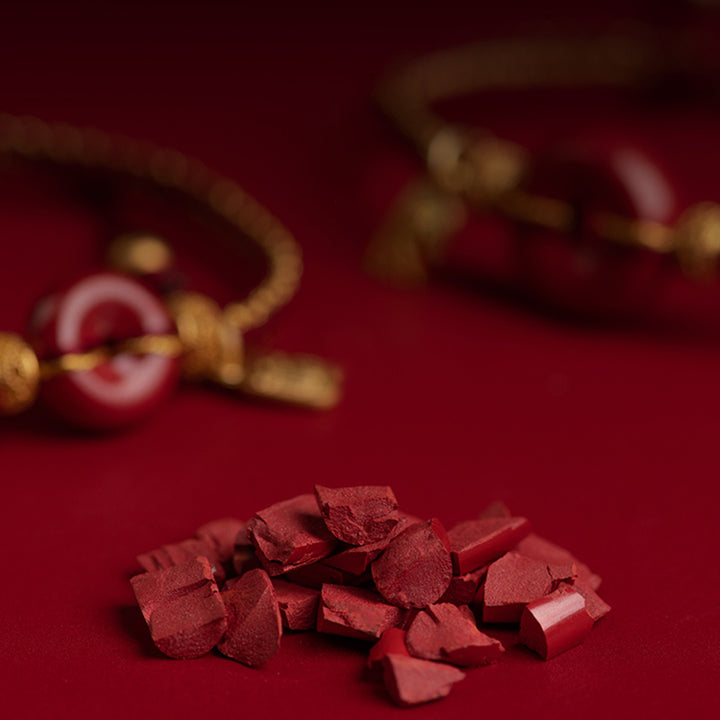 Bracciale intrecciato con ciondolo a forma di carattere Fu, ciondolo in cinabro naturale , Buddha Stones