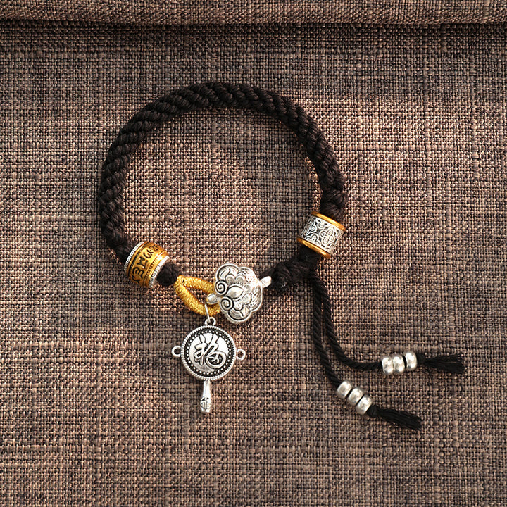 Braccialetto intrecciato con carattere fortunato tibetano Om Mani Padme Hum Fu fatto a mano con Buddha Stones