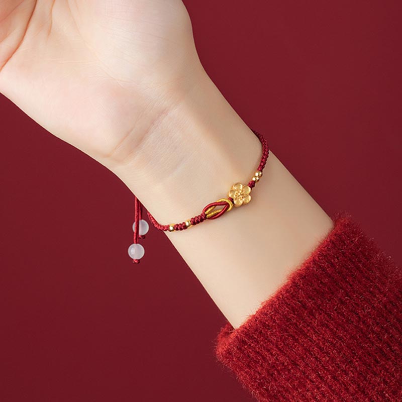 Braccialetto portafortuna in argento sterling 925 con fiori di ciliegio, sakura e calcedonio, fatto a mano , Buddha Stones