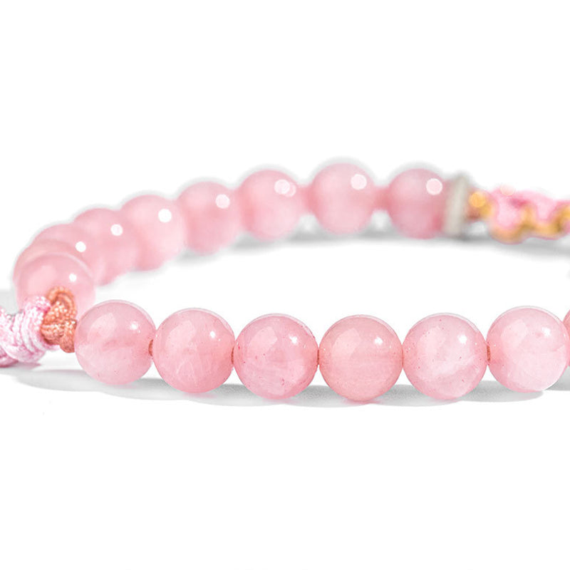Bracciale Buddha Stones in argento sterling 999 con agata rossa naturale e cristallo rosa e fiori di ciliegio