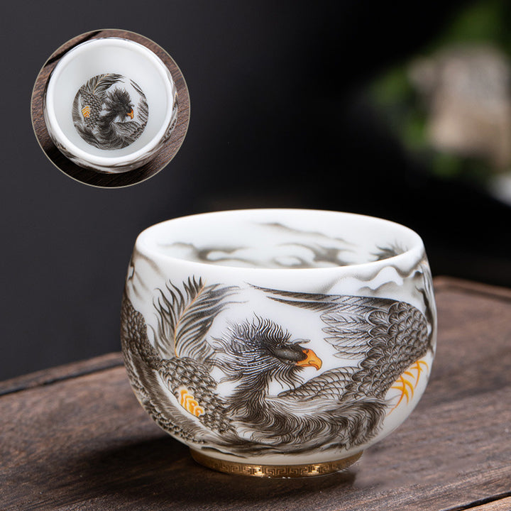 Buddha Stones Phoenix Tazza da tè in porcellana bianca in ceramica Tazza da tè Kung Fu 185 ml con scatola regalo