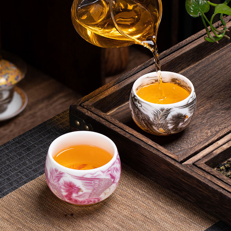 Buddha Stones Phoenix Tazza da tè in porcellana bianca in ceramica Tazza da tè Kung Fu 185 ml con scatola regalo