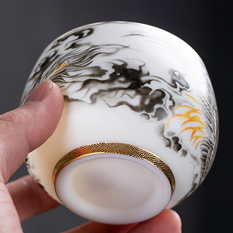 Buddha Stones Phoenix Tazza da tè in porcellana bianca in ceramica Tazza da tè Kung Fu 185 ml con scatola regalo