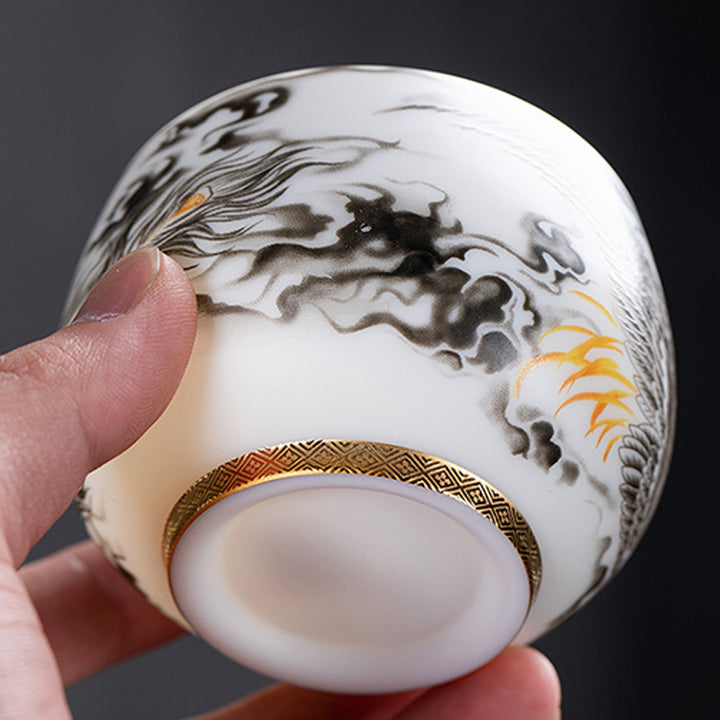 Buddha Stones Phoenix Tazza da tè in porcellana bianca in ceramica Tazza da tè Kung Fu 185 ml con scatola regalo