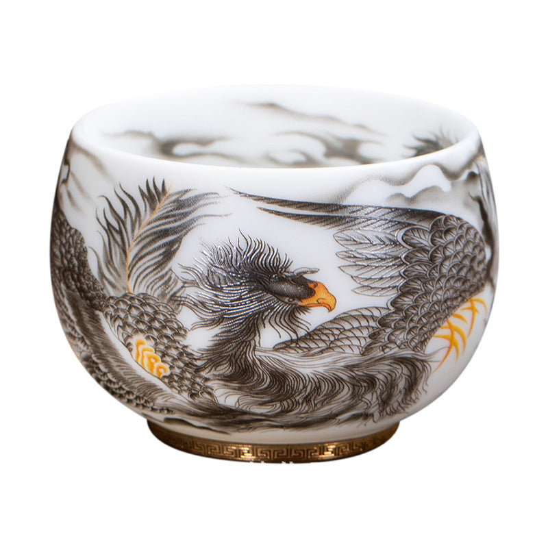 Buddha Stones Phoenix Tazza da tè in porcellana bianca in ceramica Tazza da tè Kung Fu 185 ml con scatola regalo
