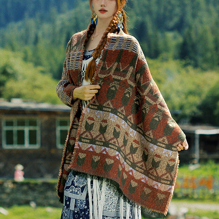 Buddha Stones tibetano con motivo geometrico classico, scialle invernale da viaggio accogliente