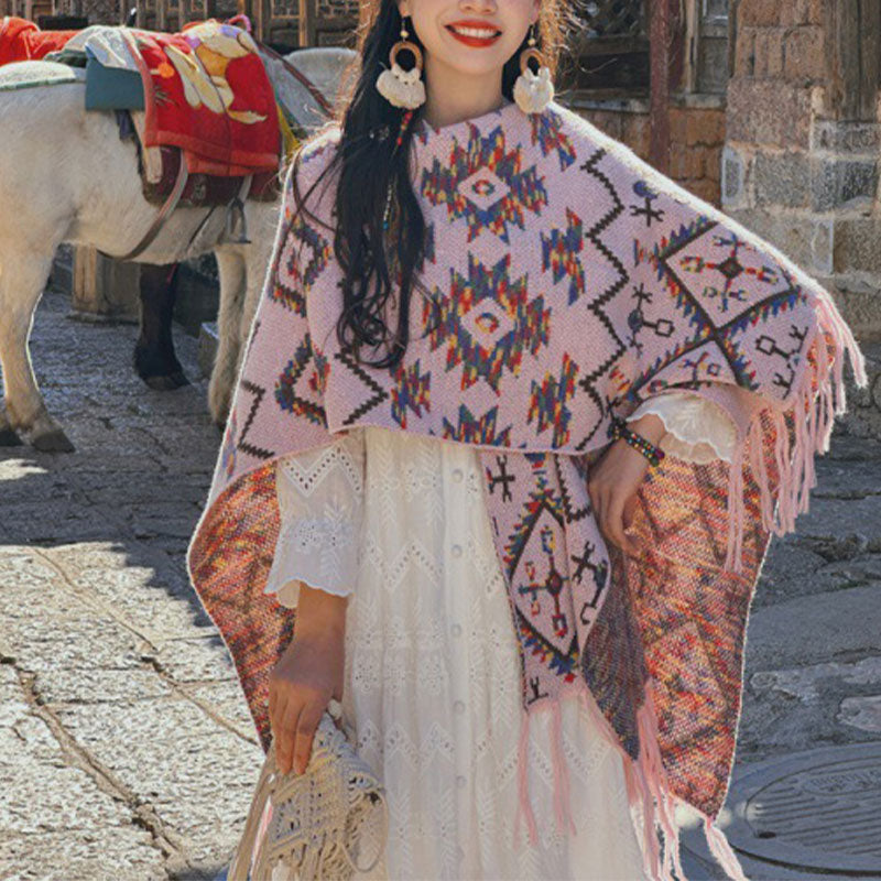 Buddha Stones tibetano con motivo geometrico a righe, invernale, comodo da viaggio, lavorato a maglia