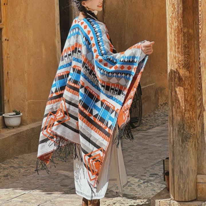 Buddha Stones tibetano con motivo geometrico a righe, invernale, comodo da viaggio, con nappe