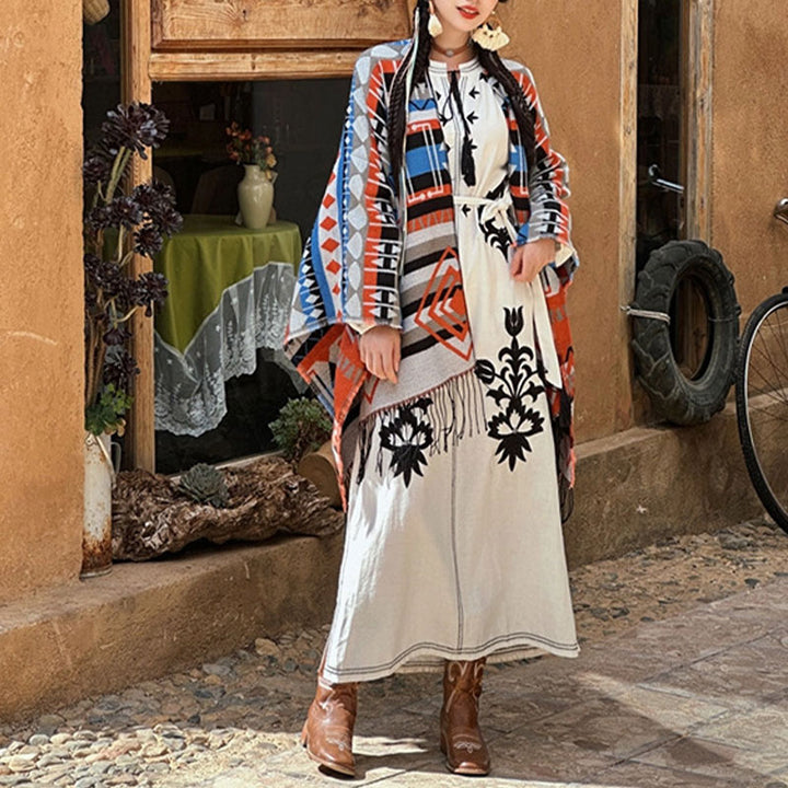 Buddha Stones tibetano con motivo geometrico a righe, invernale, comodo da viaggio, con nappe